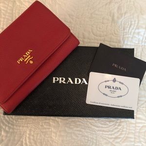 Authentic Prada Red Saffiano Wrislet/Wallet